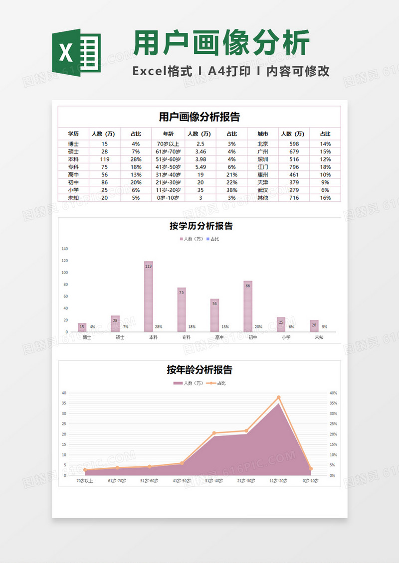 用户画像分析报告Excel模板