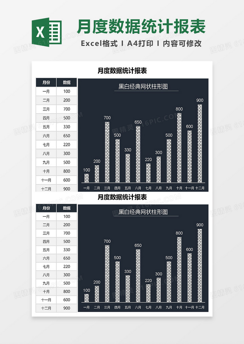 月度数据统计报表Excel模板