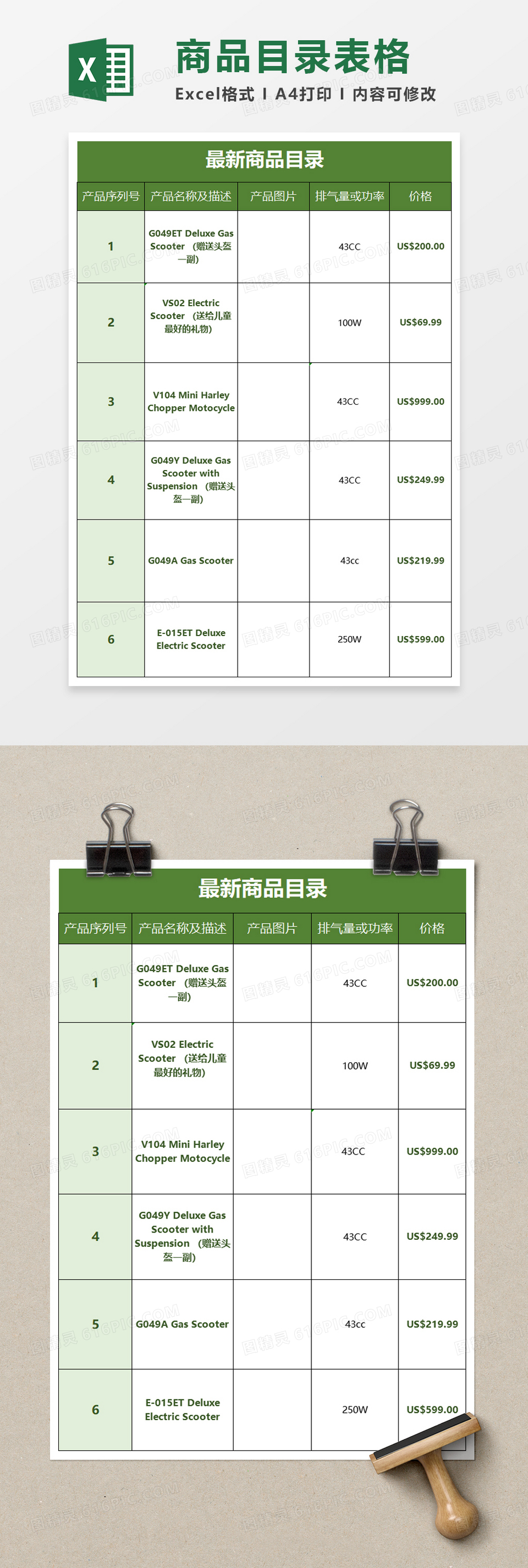 电子邮件发送企业产品清单excel模板