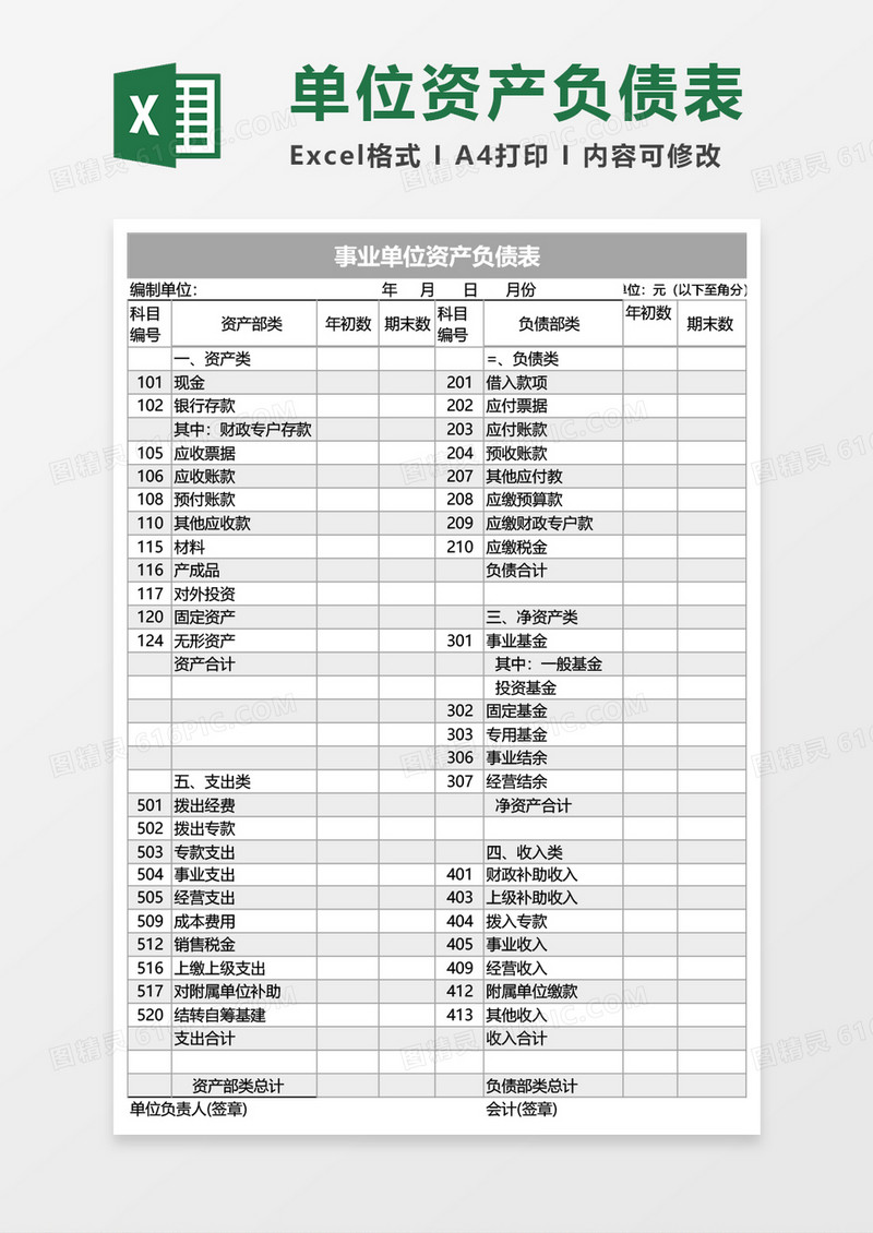 事业单位资产负债表Excel模板