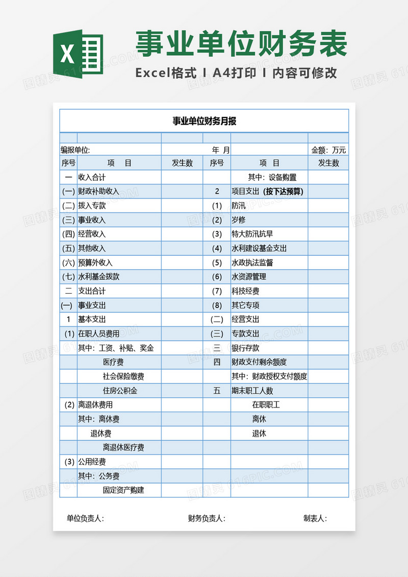 事业单位财务月报Excel模板