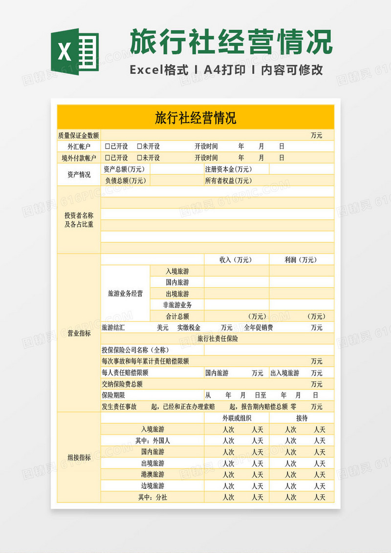 旅行社经营情况表Excel模板