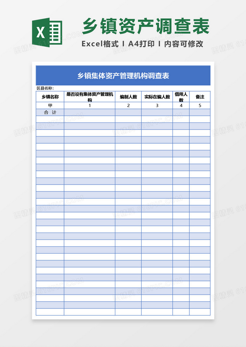 乡镇集体资产管理机构调查表Excel模板
