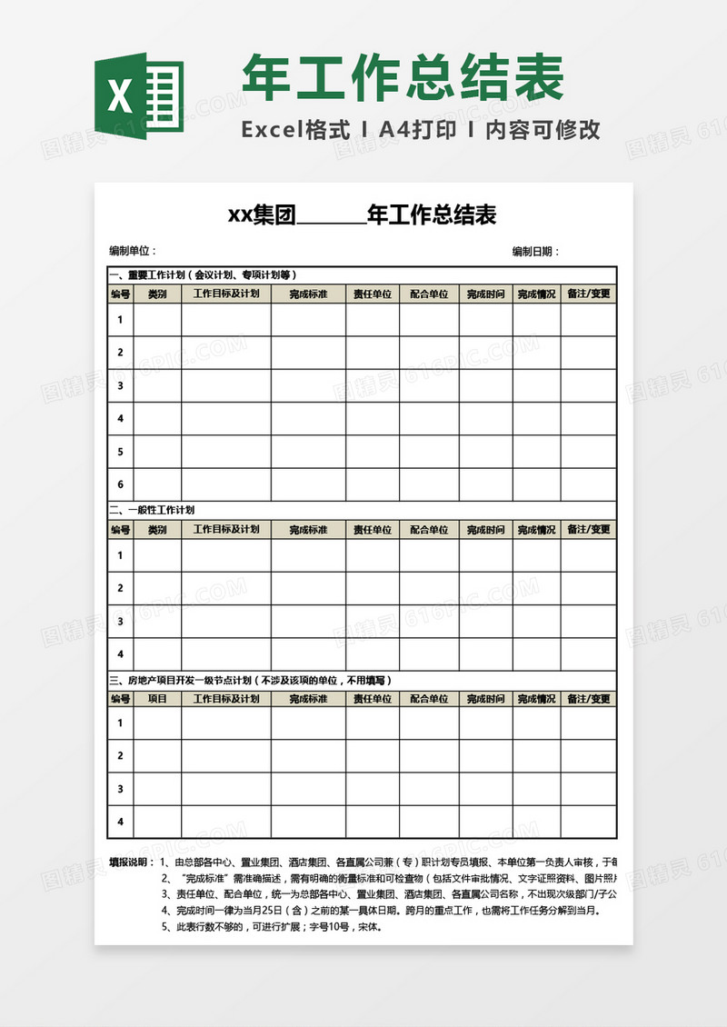 集团年度工作总结表Excel模板