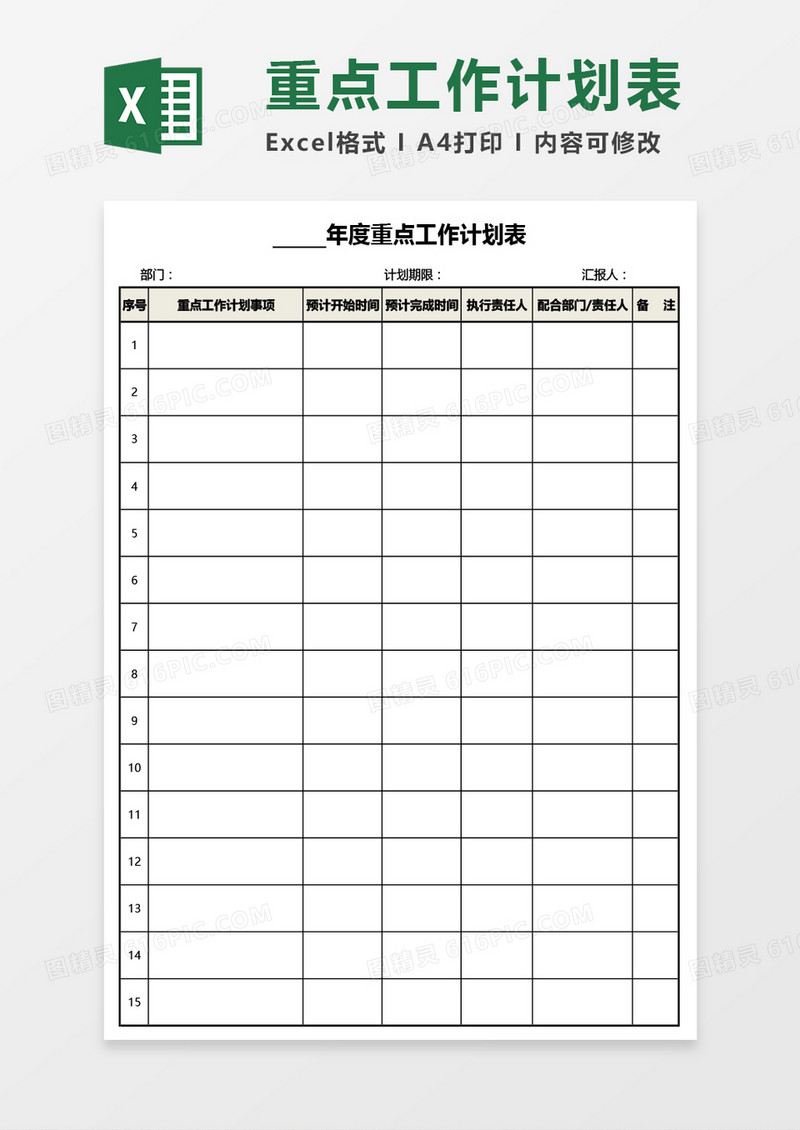 年度重点工作计划表Excel模板