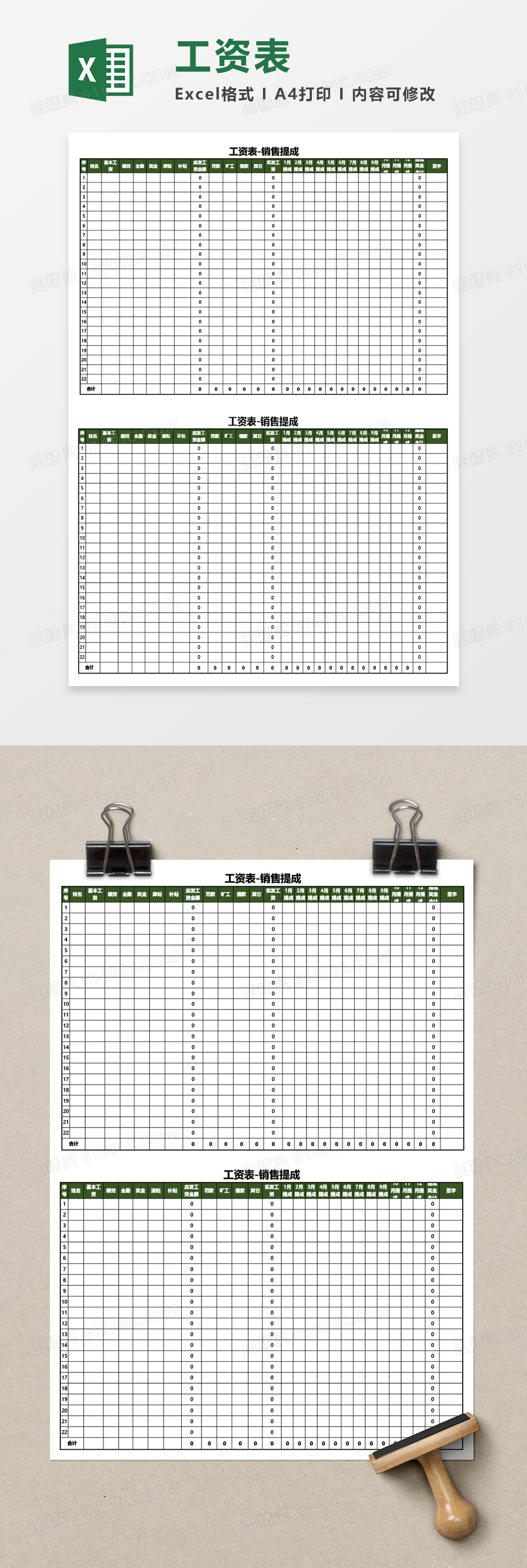 工资表（销售提成用版本）Excel模板