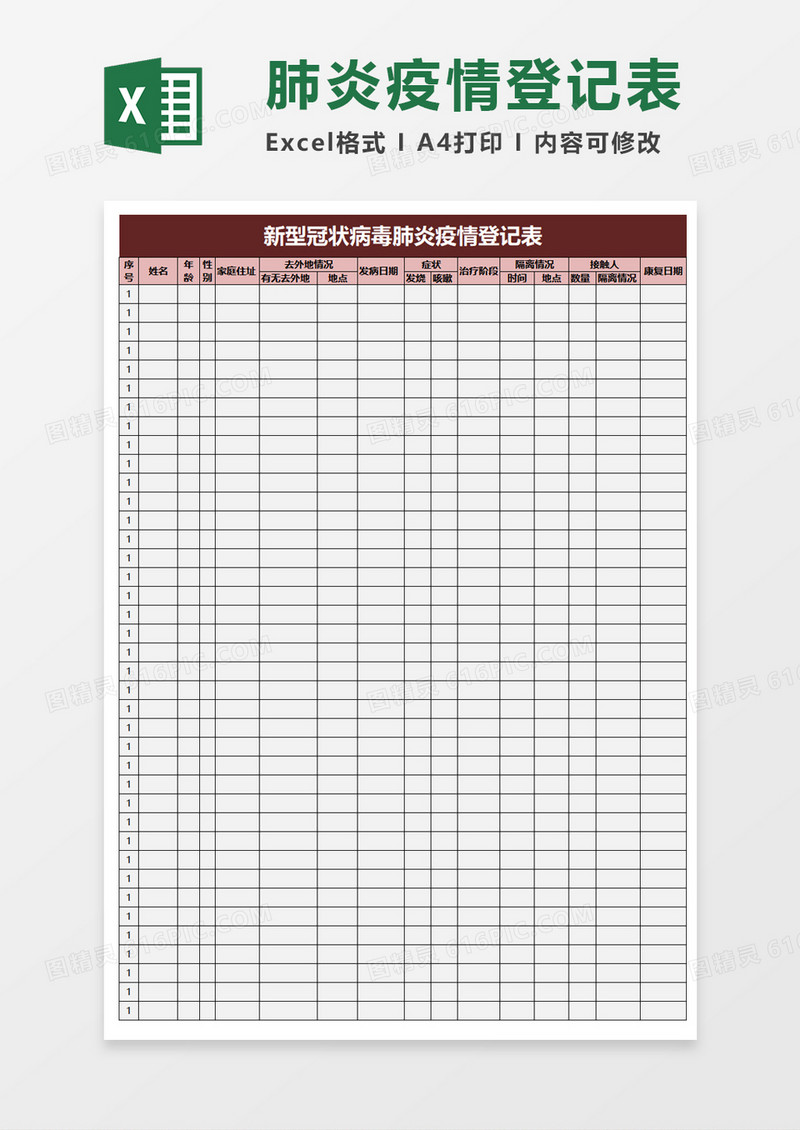 新型冠状病毒肺炎疫情登记表