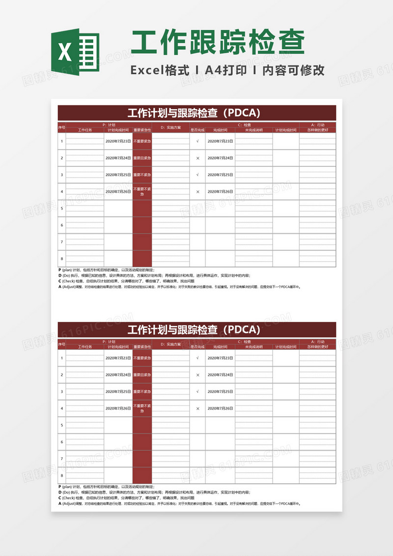 工作计划与跟踪检查PDCA表格
