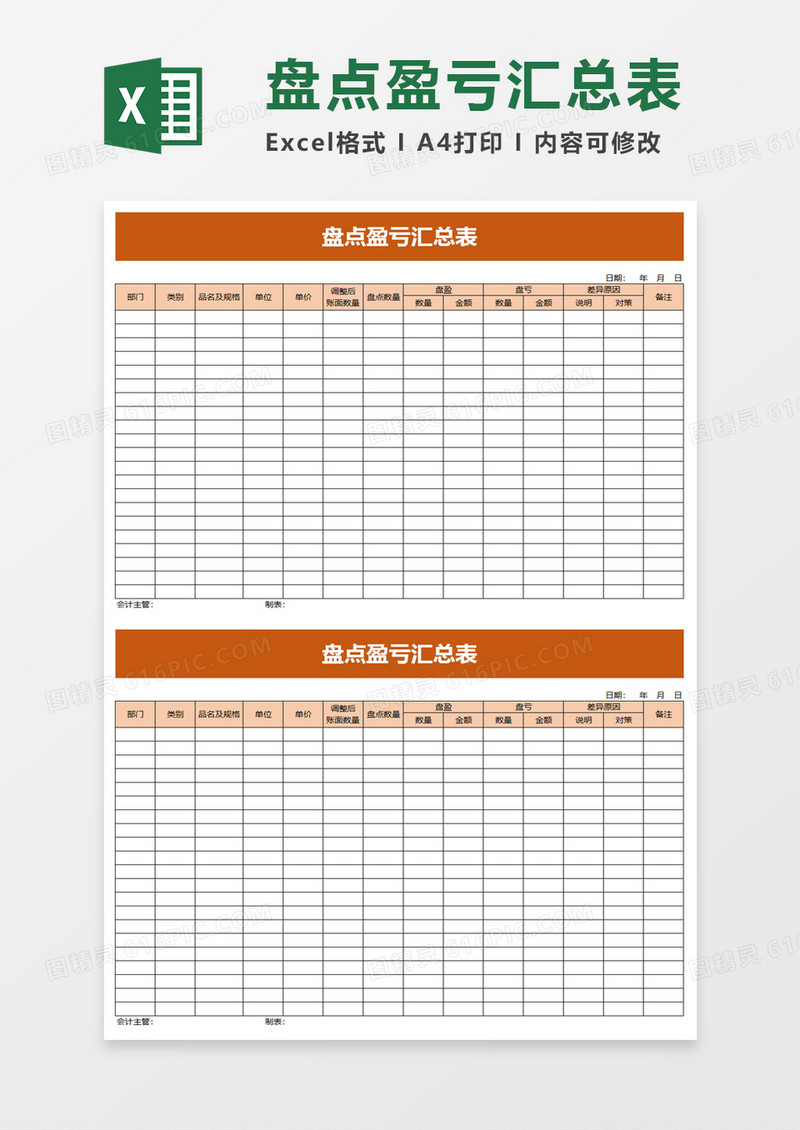 实用盘点盈亏汇总表excel模板