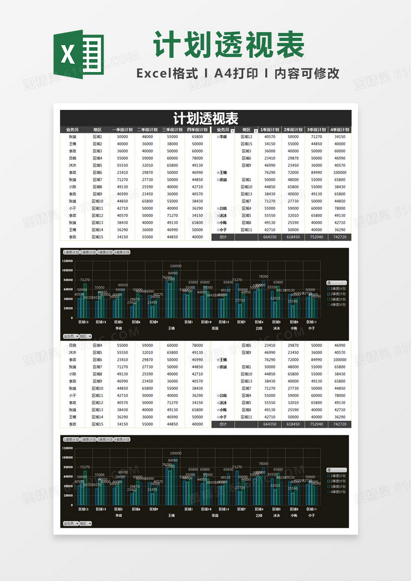 黑色简约计划透视表计划表excel模版