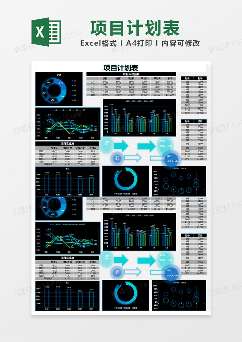 黑色简约项目计划表excel模版