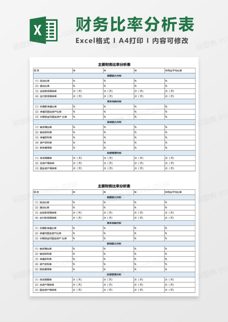 财务比率分析表execl模板