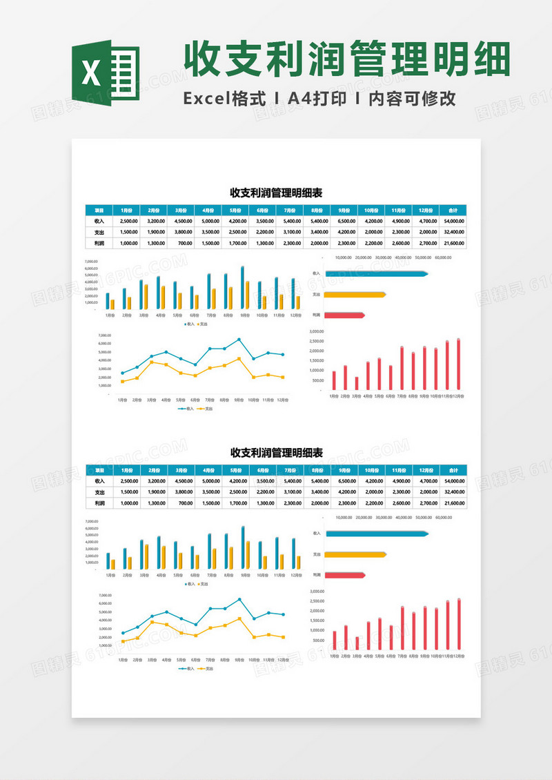 收支利润管理明细表excel模板