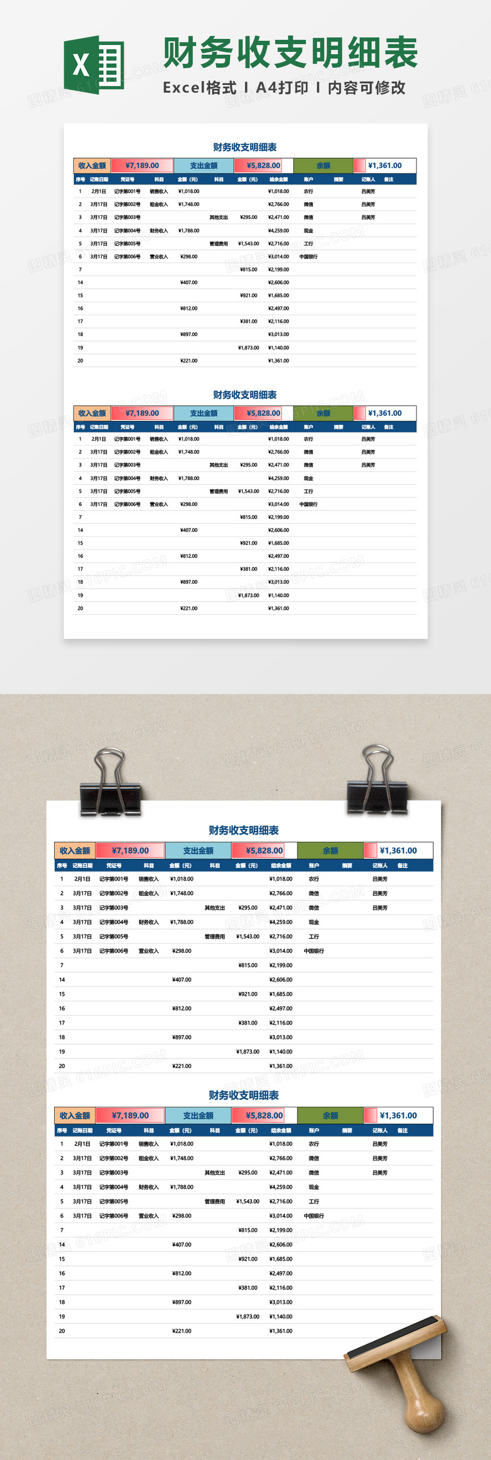 财务收支明细表excel模板