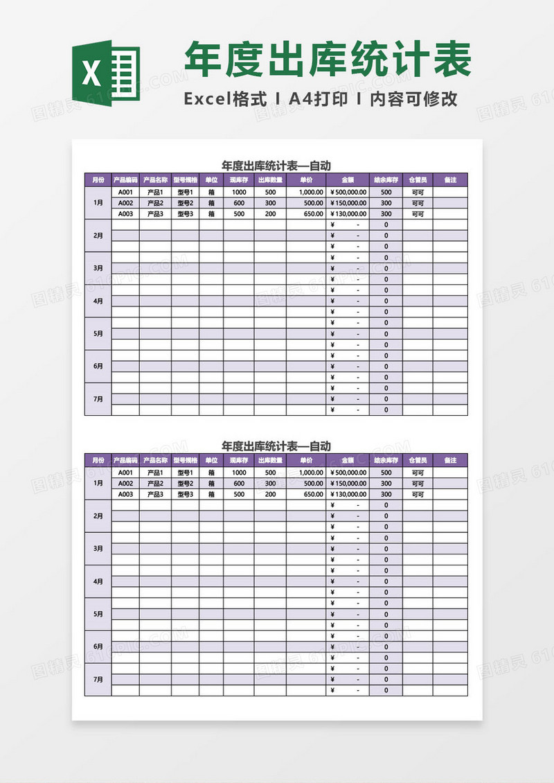 年度出库统计表excel模板