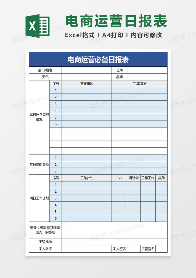 电商运营必备日报表excel模板