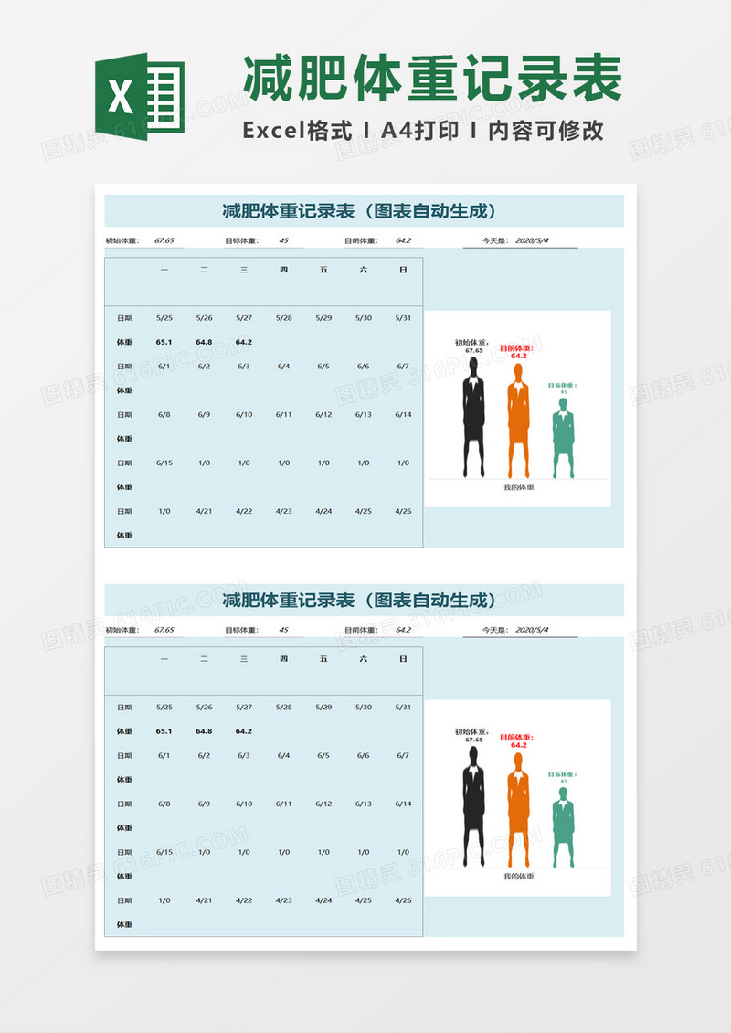 健康简单减肥体重记录表