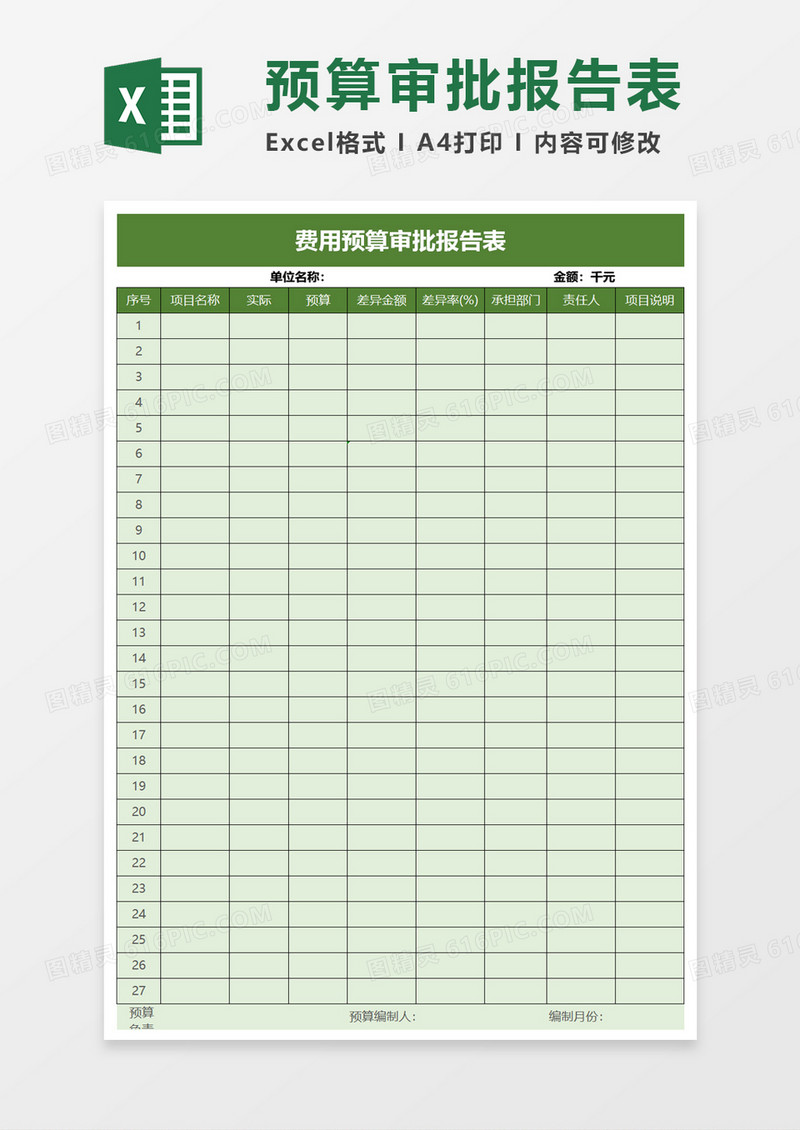 费用预算审批报告表excel模板