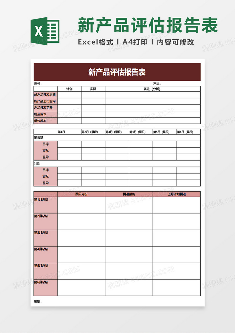 新产品评估报告表excel模板