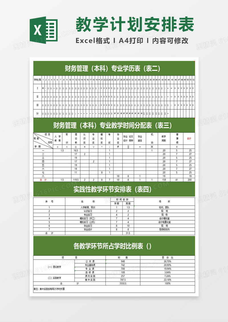财务管理教学计划表excel模板