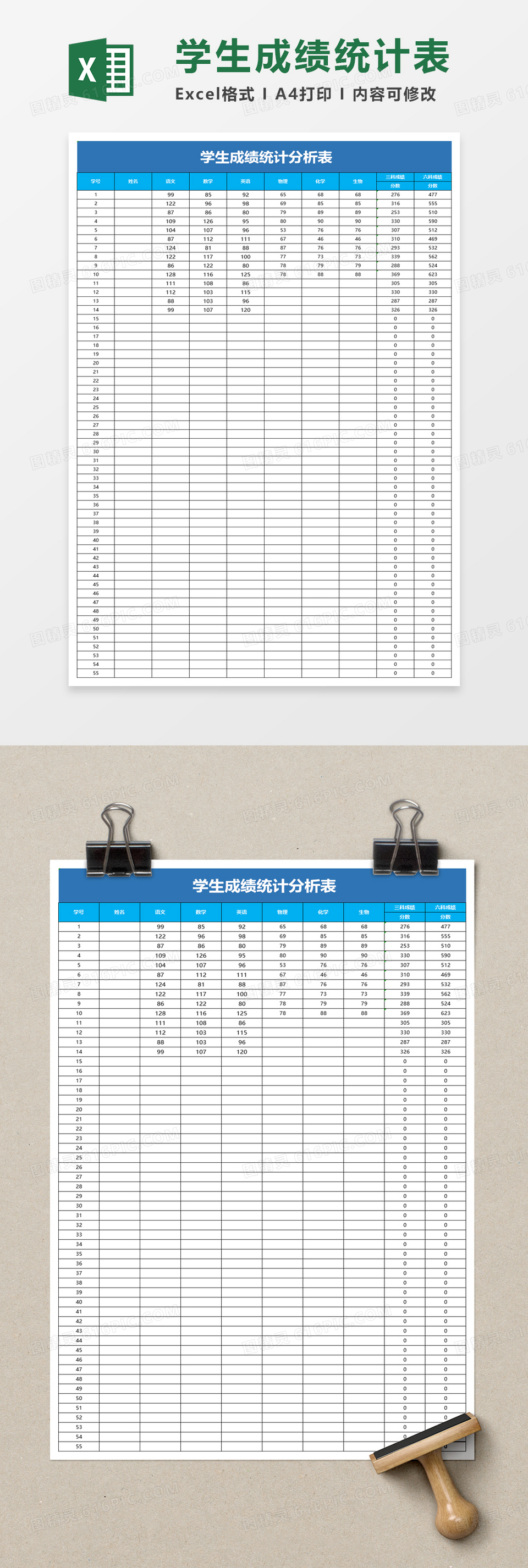 学生成绩统计分析表excel模板