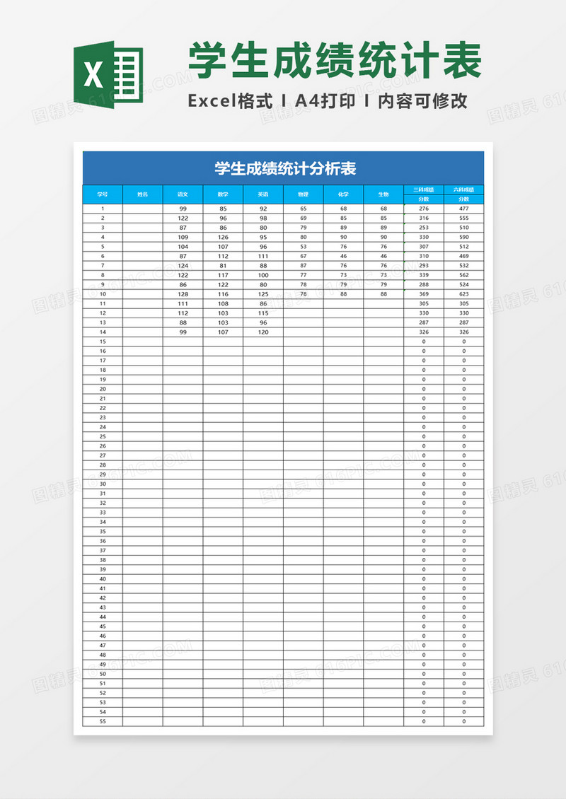 学生成绩统计分析表excel模板