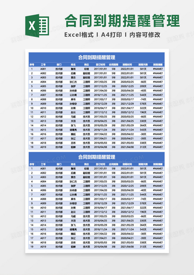 合同到期自动提醒管理excel表