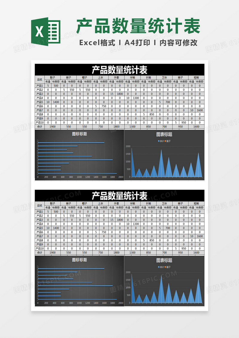 黑色简约产品数量统计表excel模版