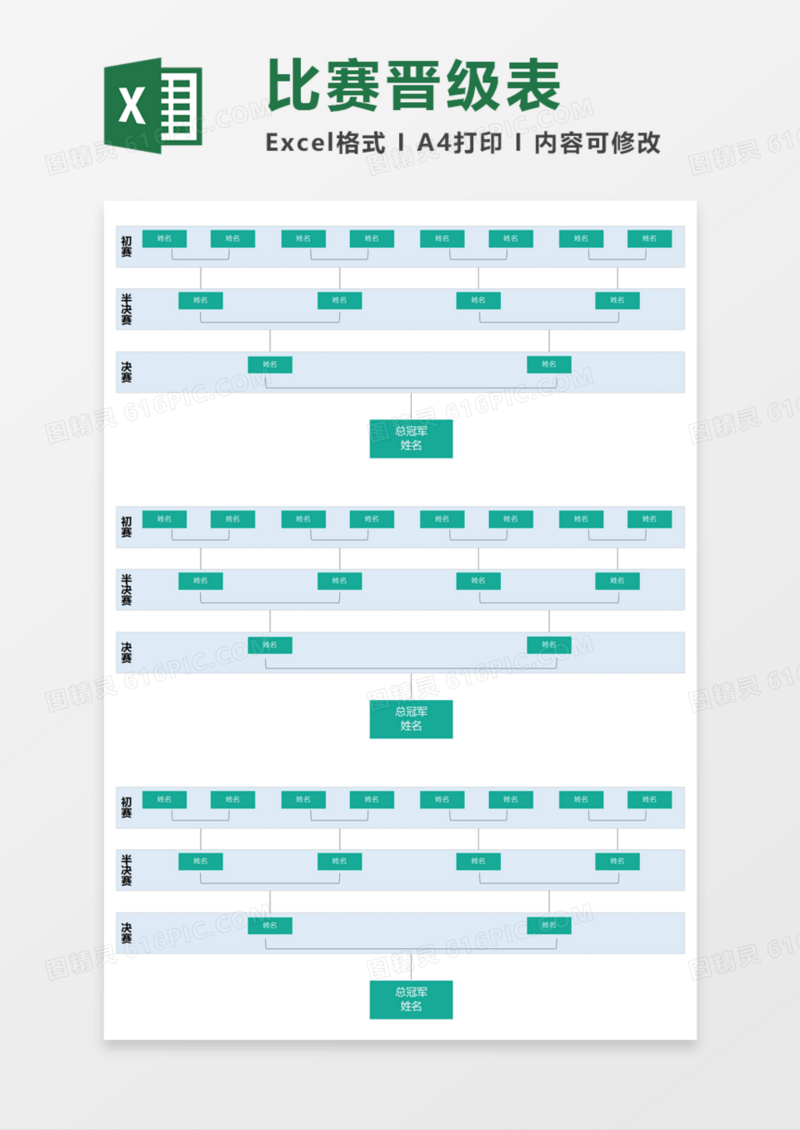 比赛晋级表Execl模板