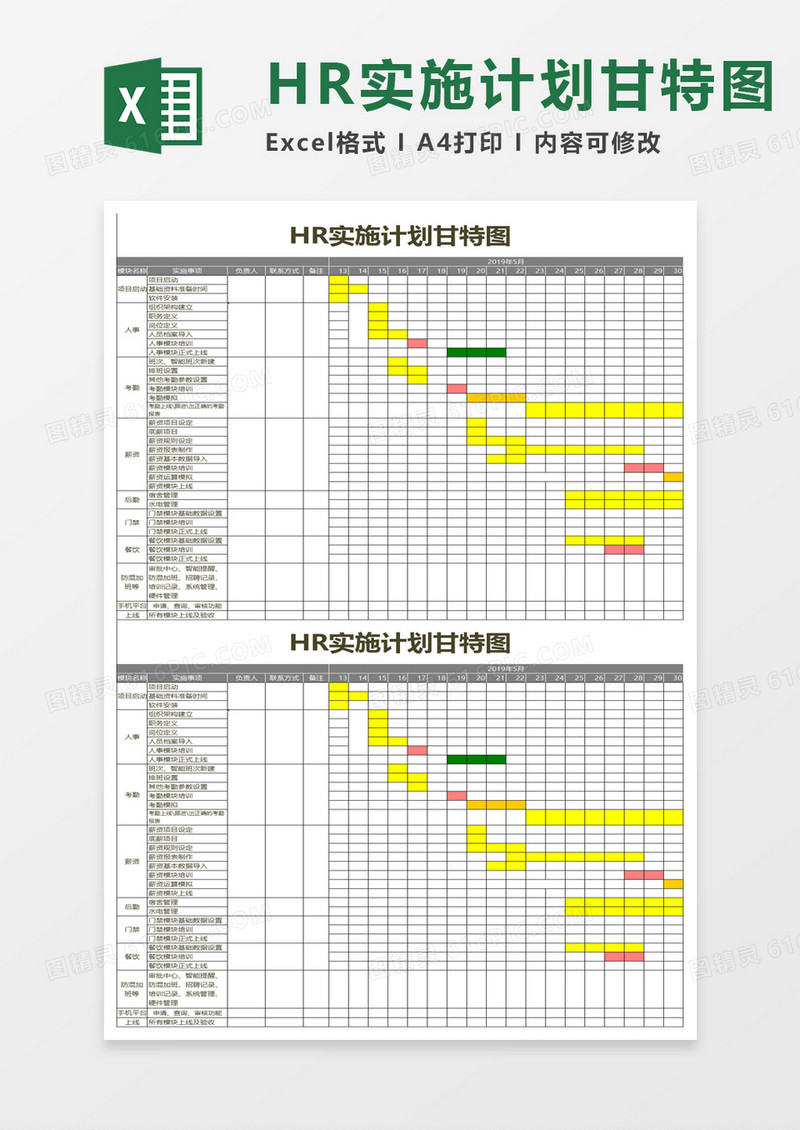 HR实施计划甘特图word模板