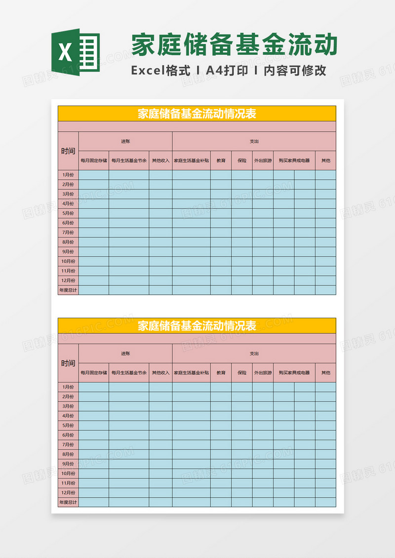 储备基金流动情况表excel模板
