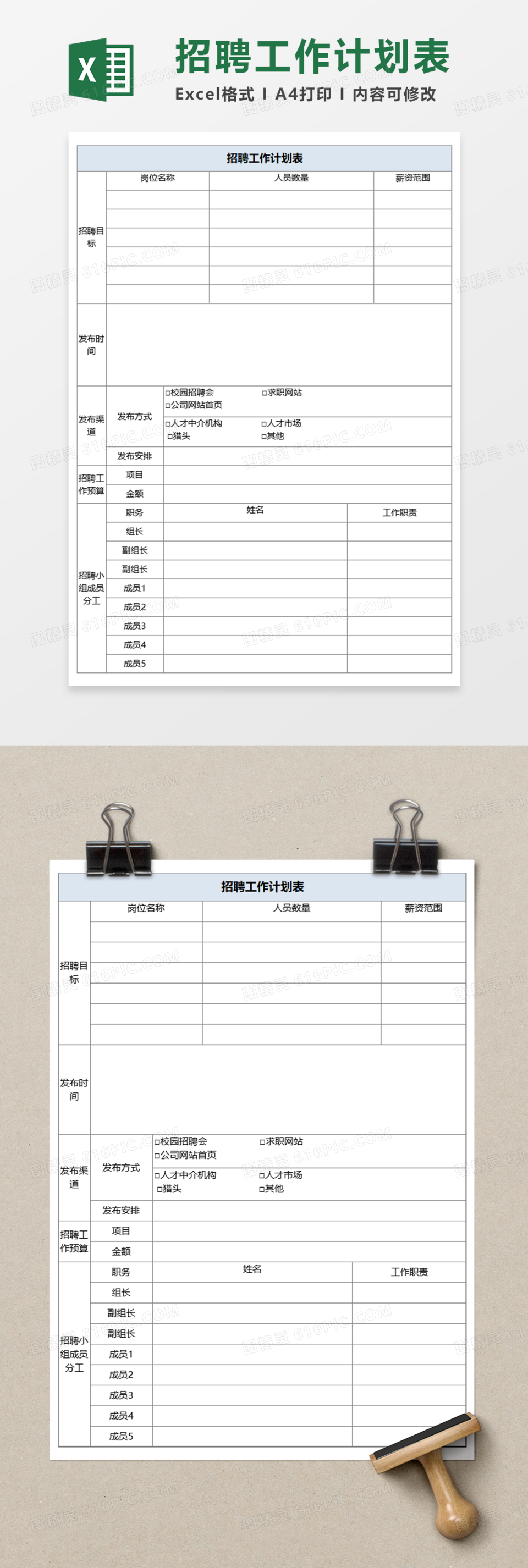 人事招聘工作计划表Execl模板