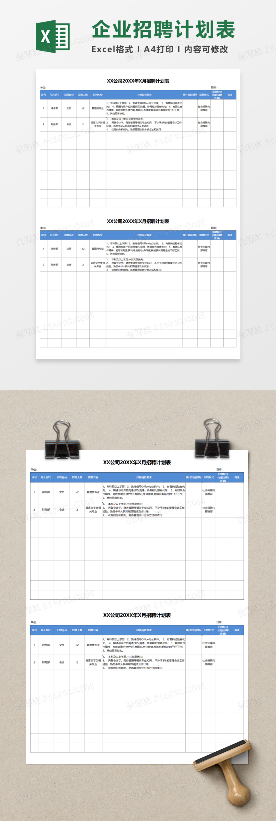 企业招聘实用计划表Execl模板