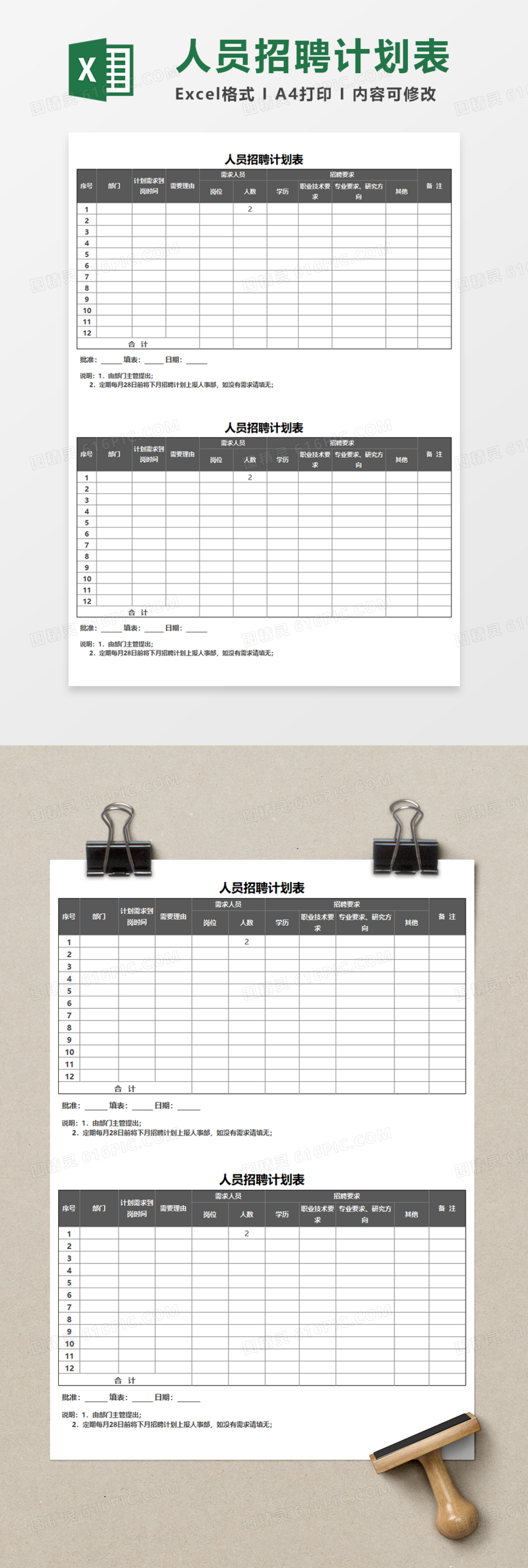 人员招聘通用计划表Execl模板