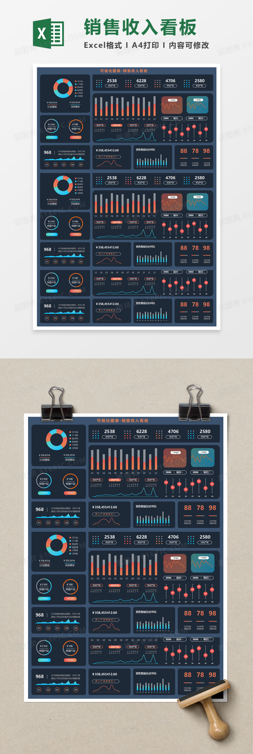 可视化图表-销售收入看板Execl模板
