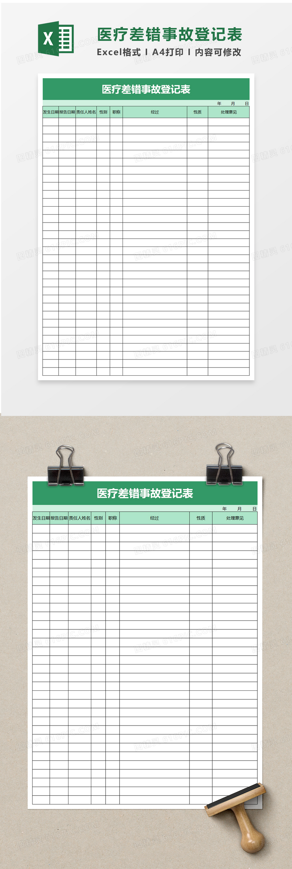 实用医疗差错事故登记表excel模板