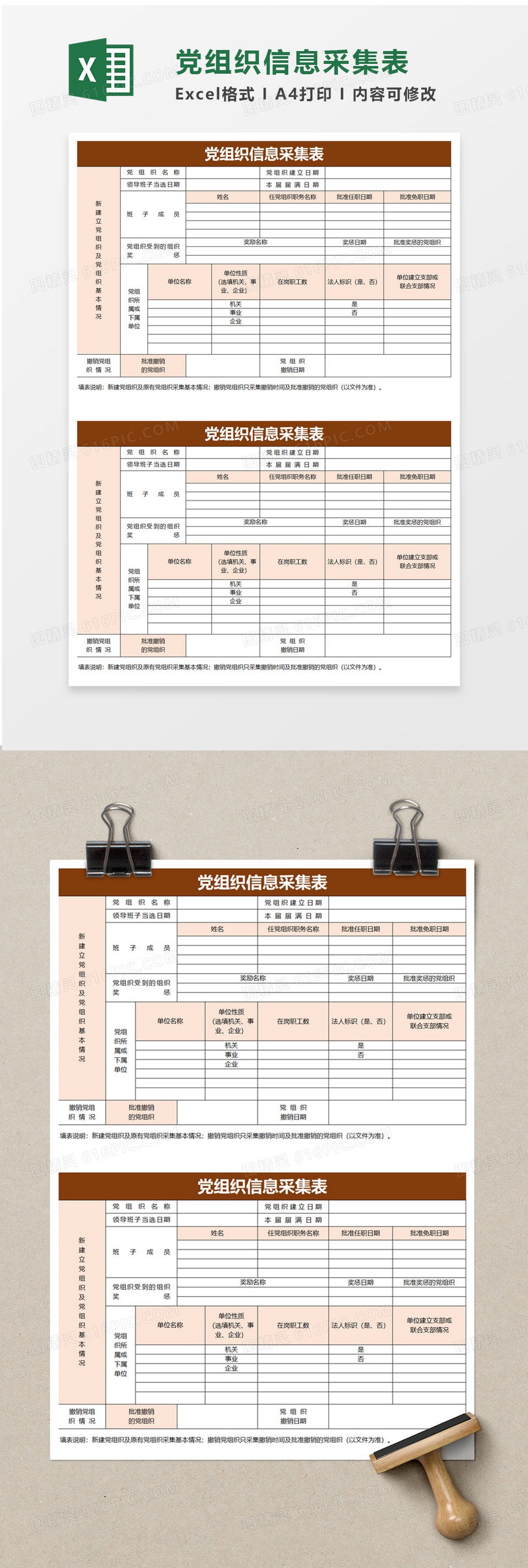 党组织信息采集表excel模板