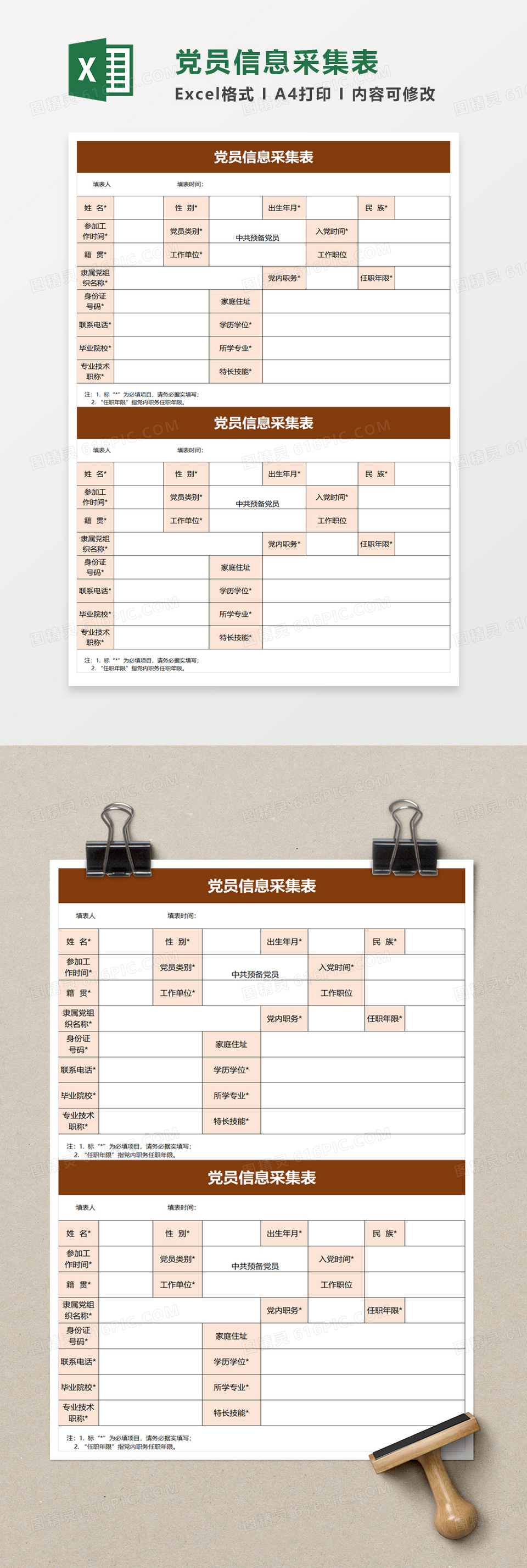 实用党员信息采集表excel模板