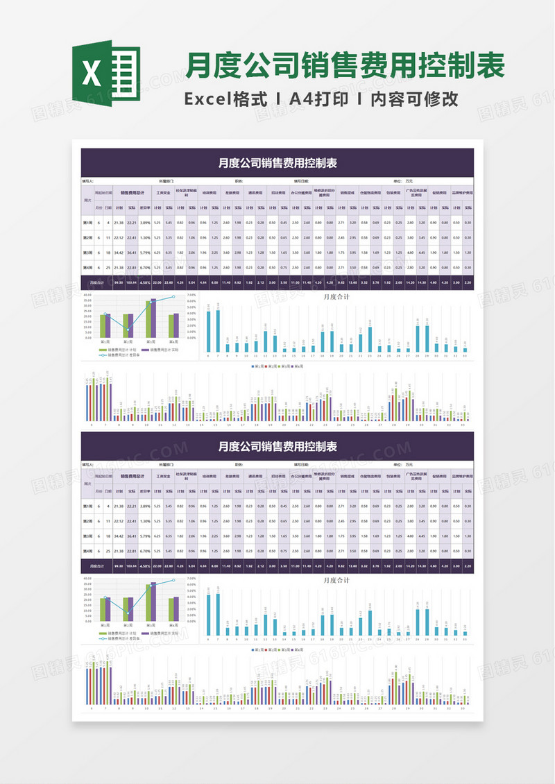月度公司销售费用控制表excel模板
