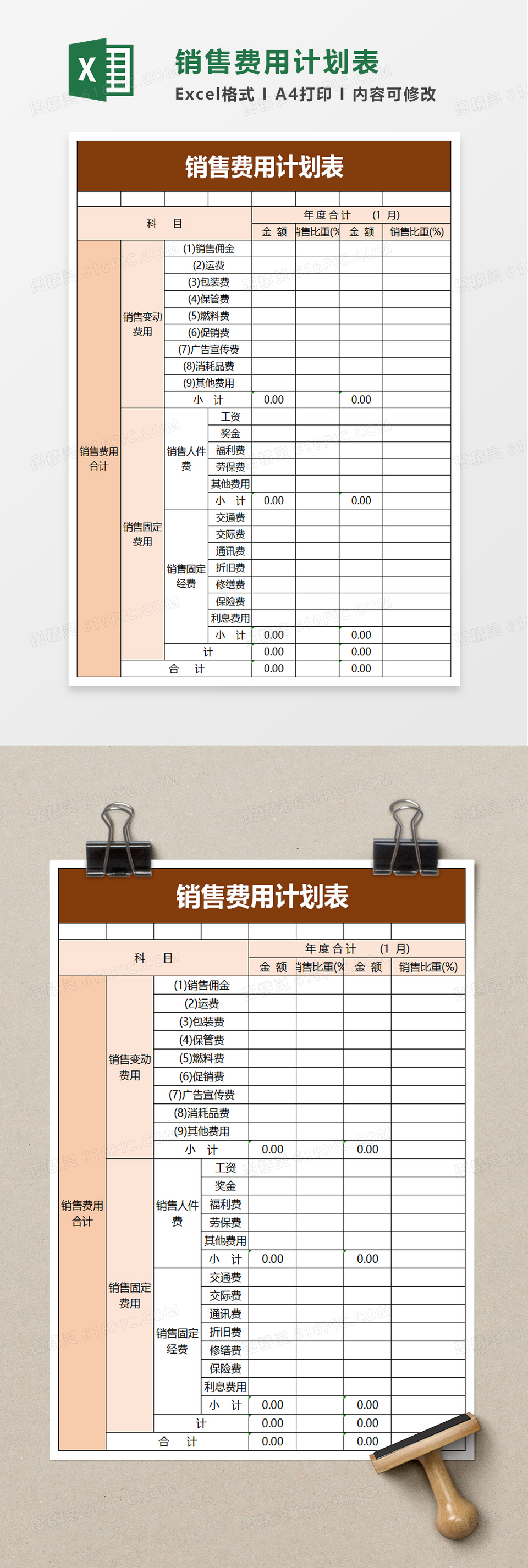 销售费用计划表excel模板