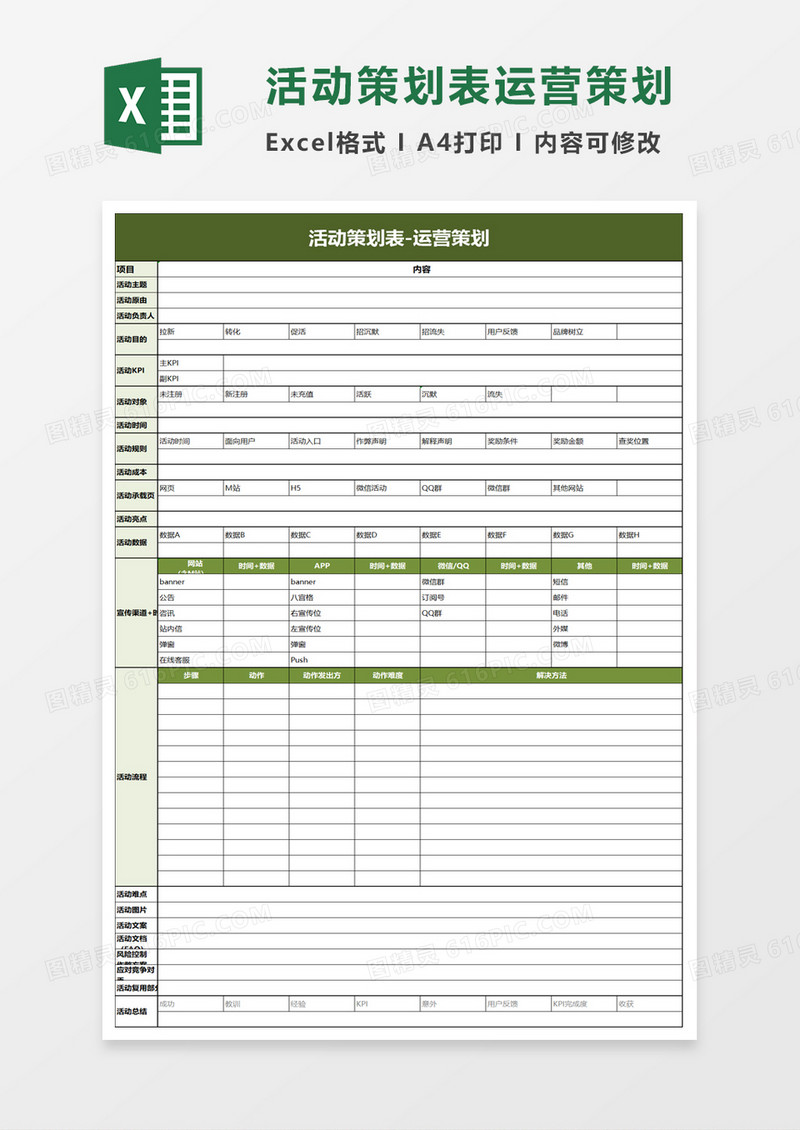 活动策划表运营策划excel模板