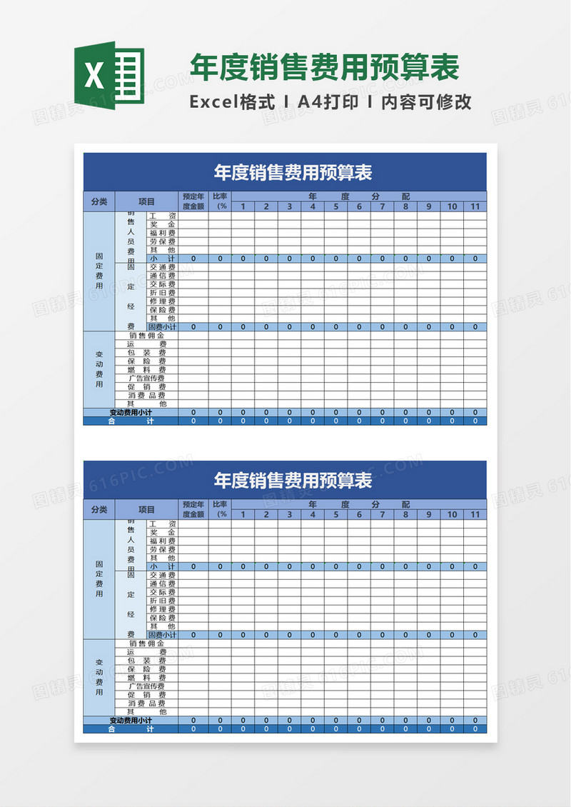 企业年度销售费用预算表excel模板