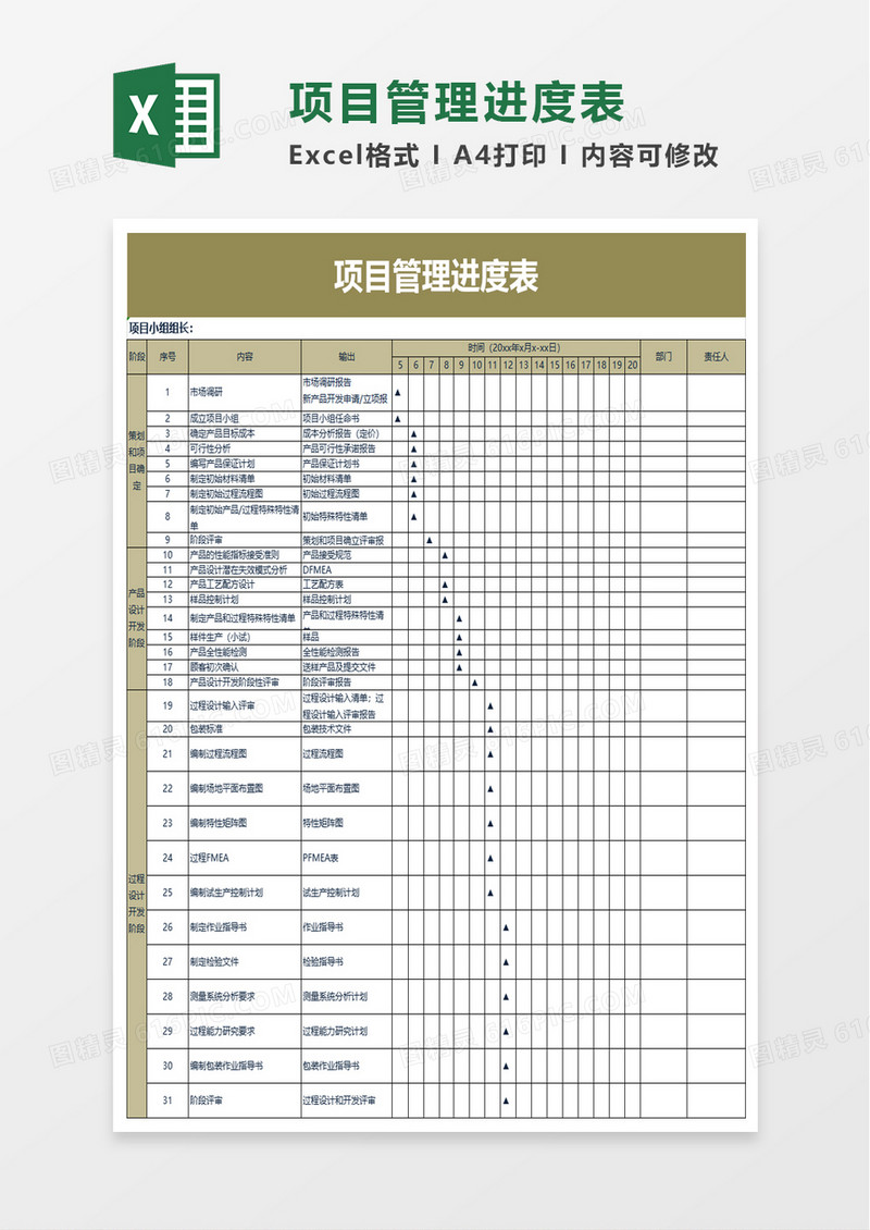 实用企业项目管理进度表excel模板