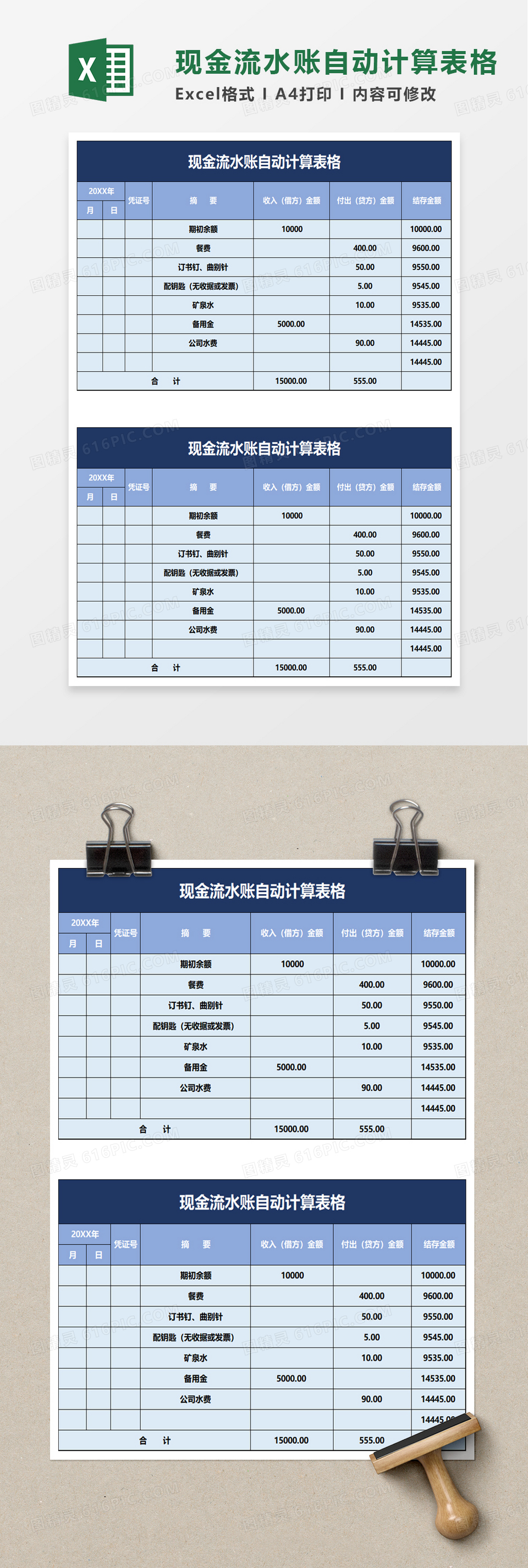 现金流水账自动计算表格excel模板