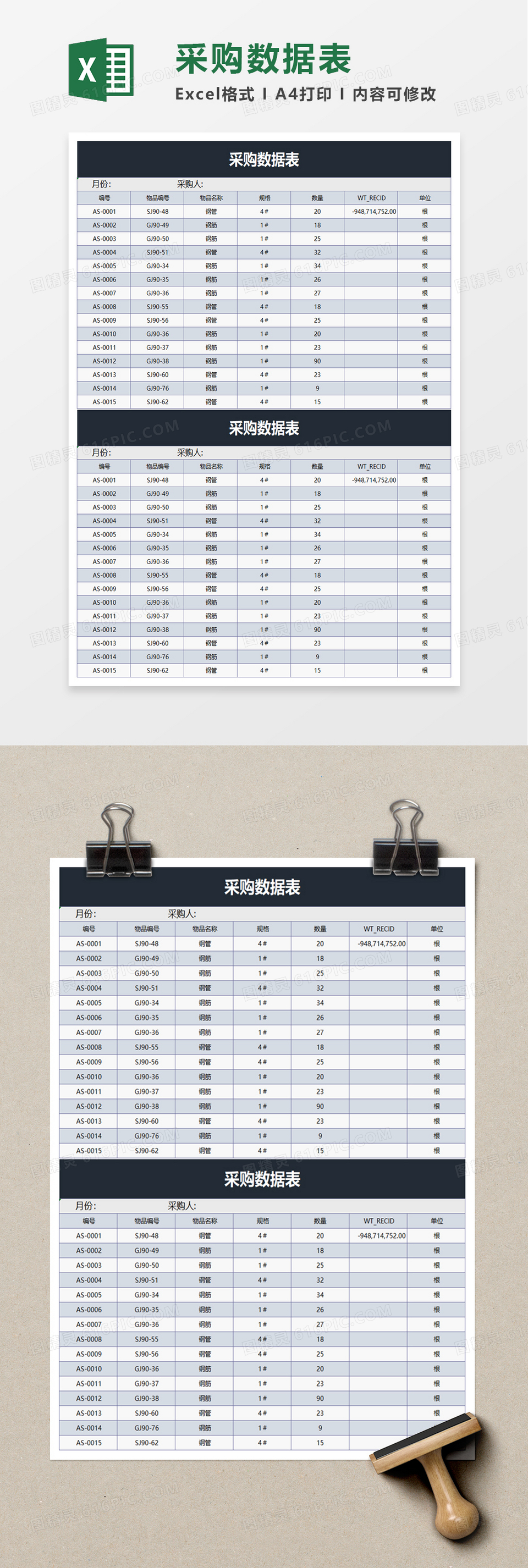 采购数据表excel模板