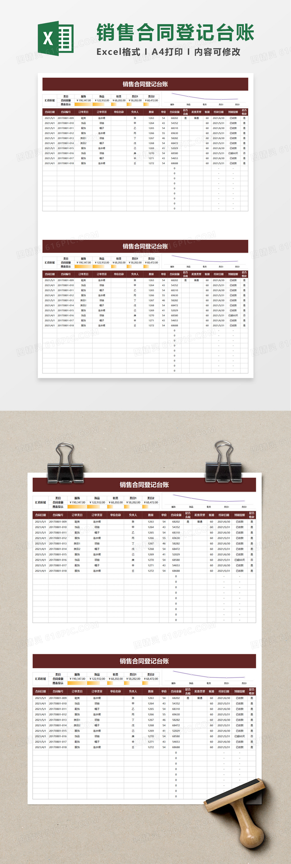 销售合同登记台账excel模板