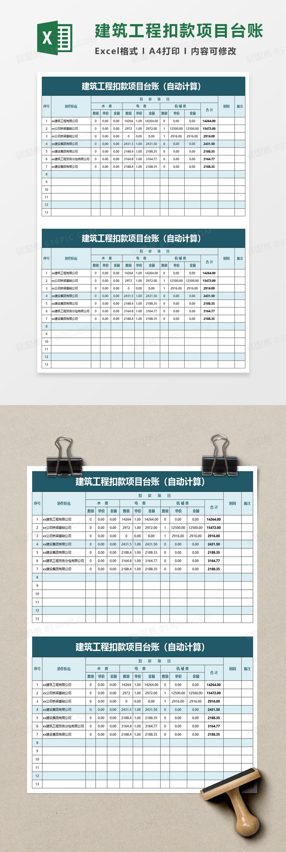 建筑工程扣款项目台账excel模板