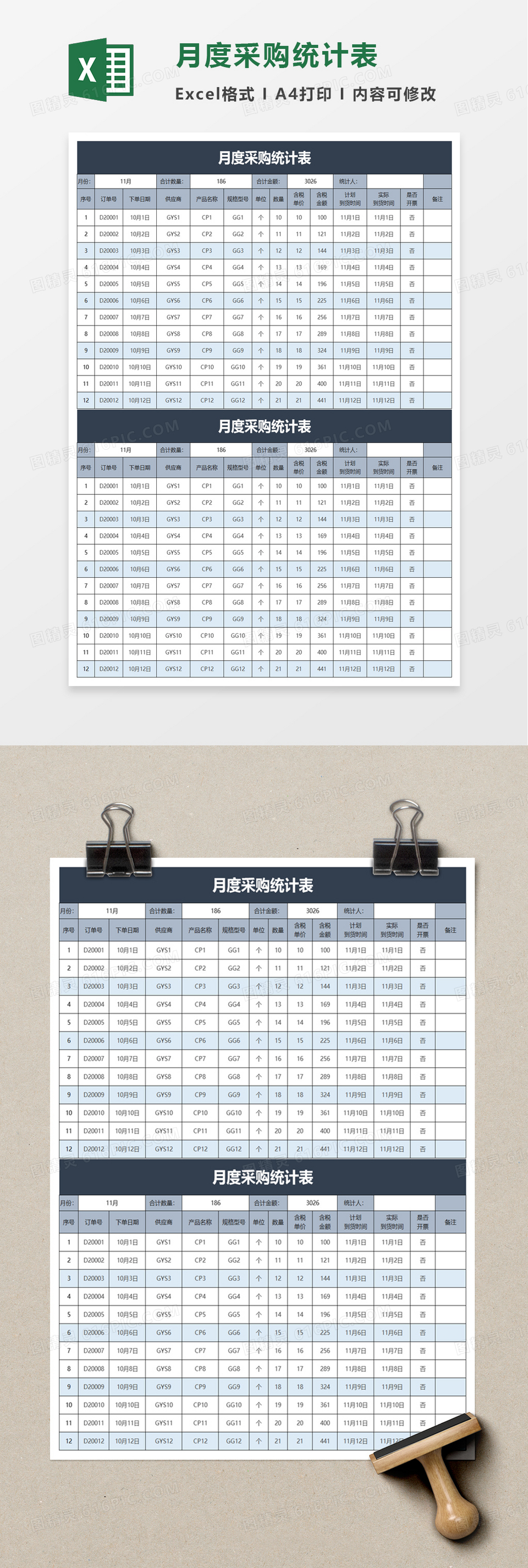 月度采购统计表excel模板