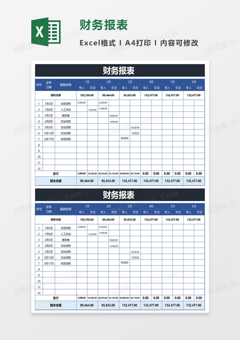 商务公司财务报表excel模板