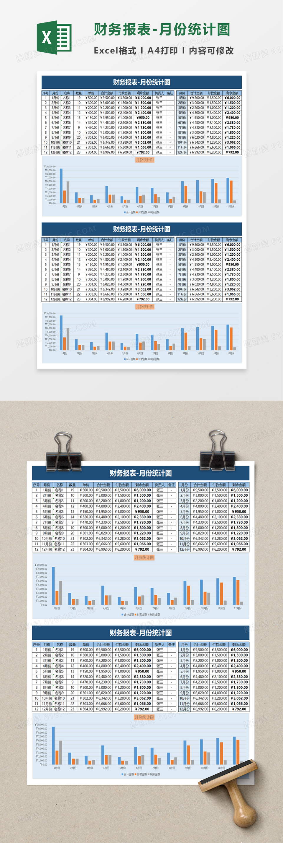 财务报表月份统计图excel模板